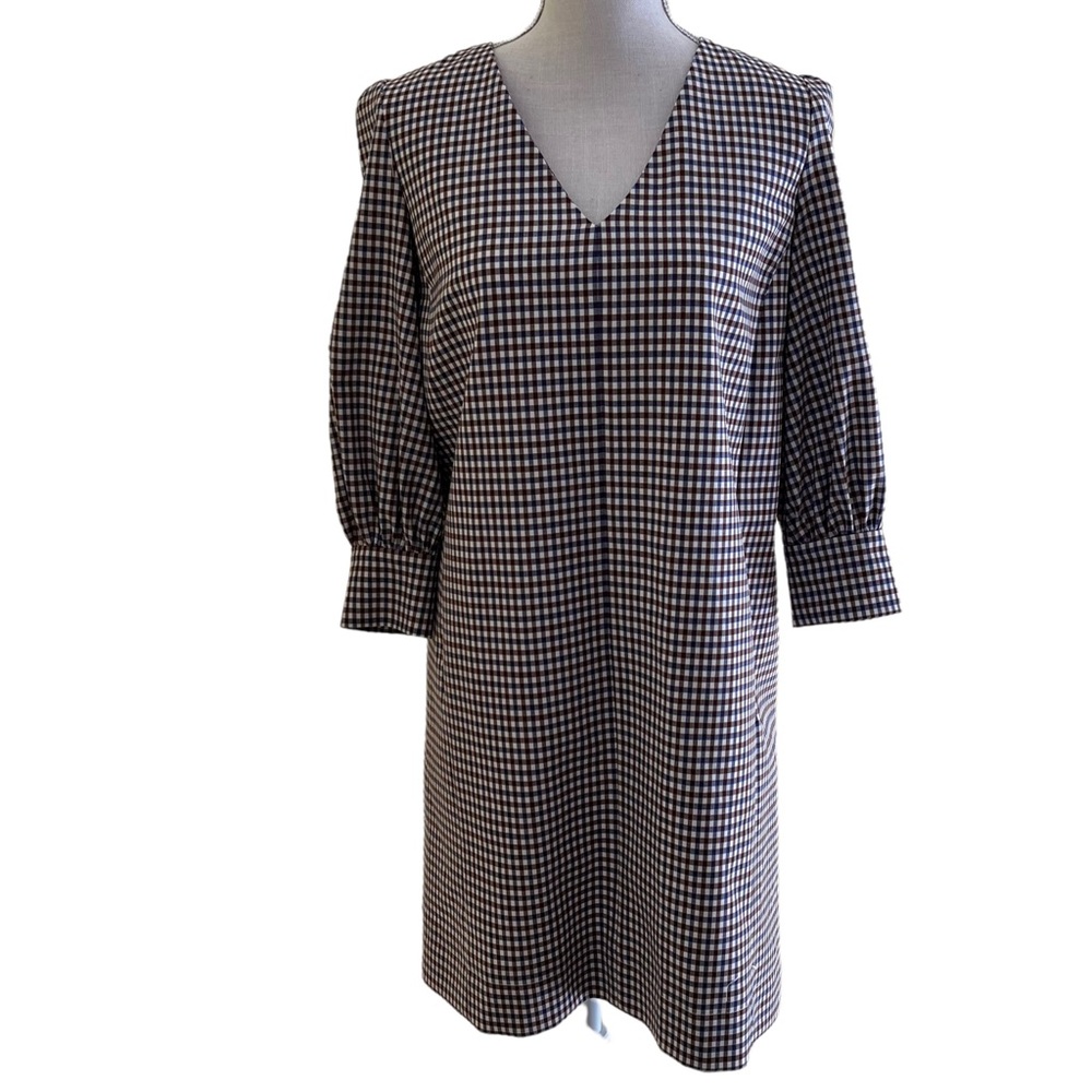 Lela Rose Pearl Chestnut Plaid Wool Full Sleeve Dress 2